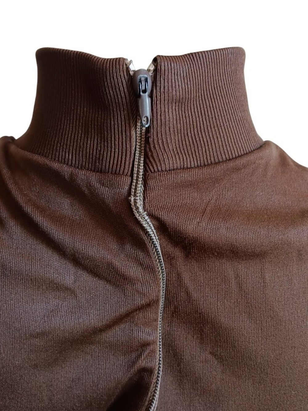 True Vintage Sleeveless Top Large Brown Mock Neck With Back Zipper Closure 1970s